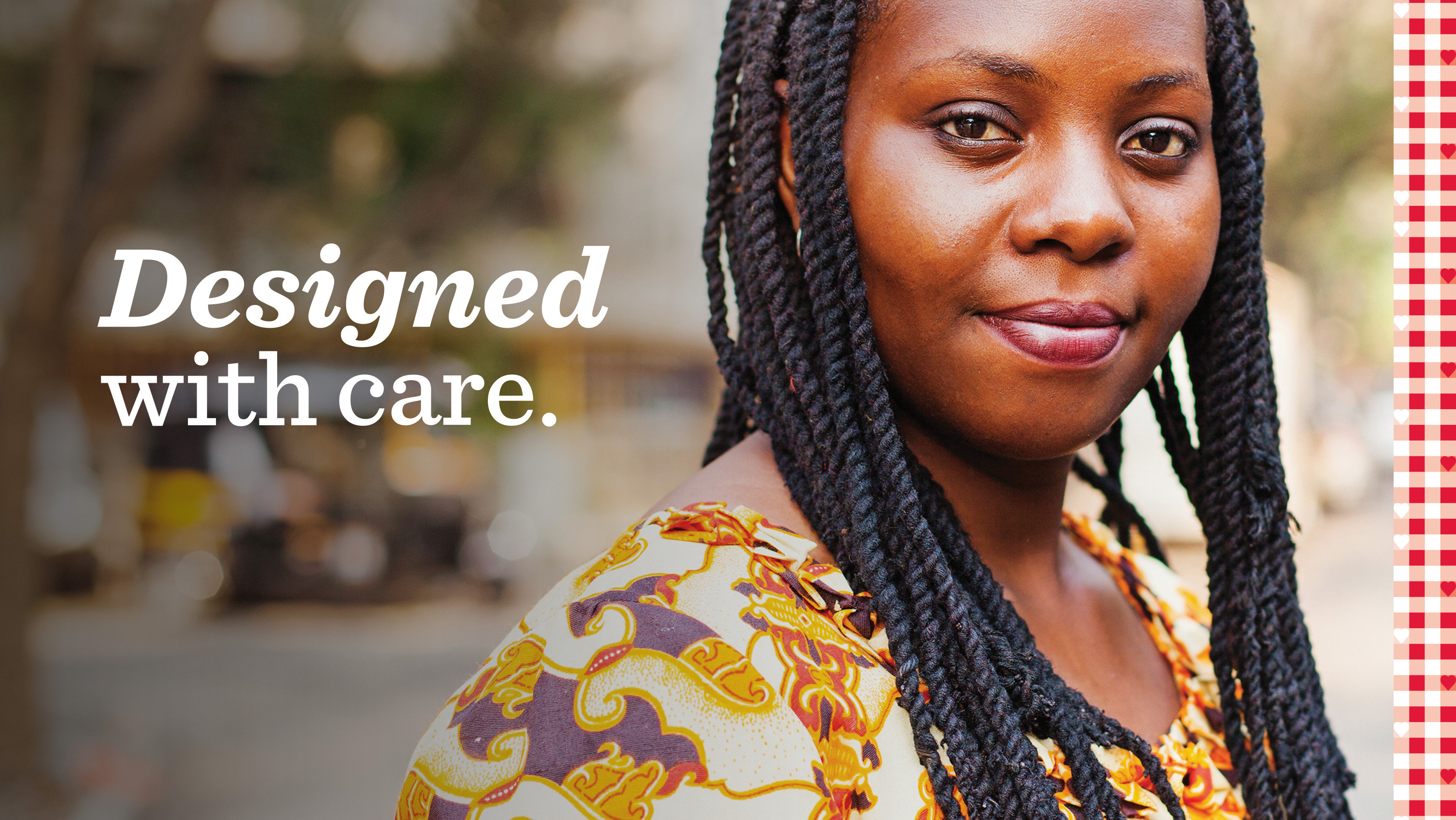 Designed with care hero with woman smiling at camera
