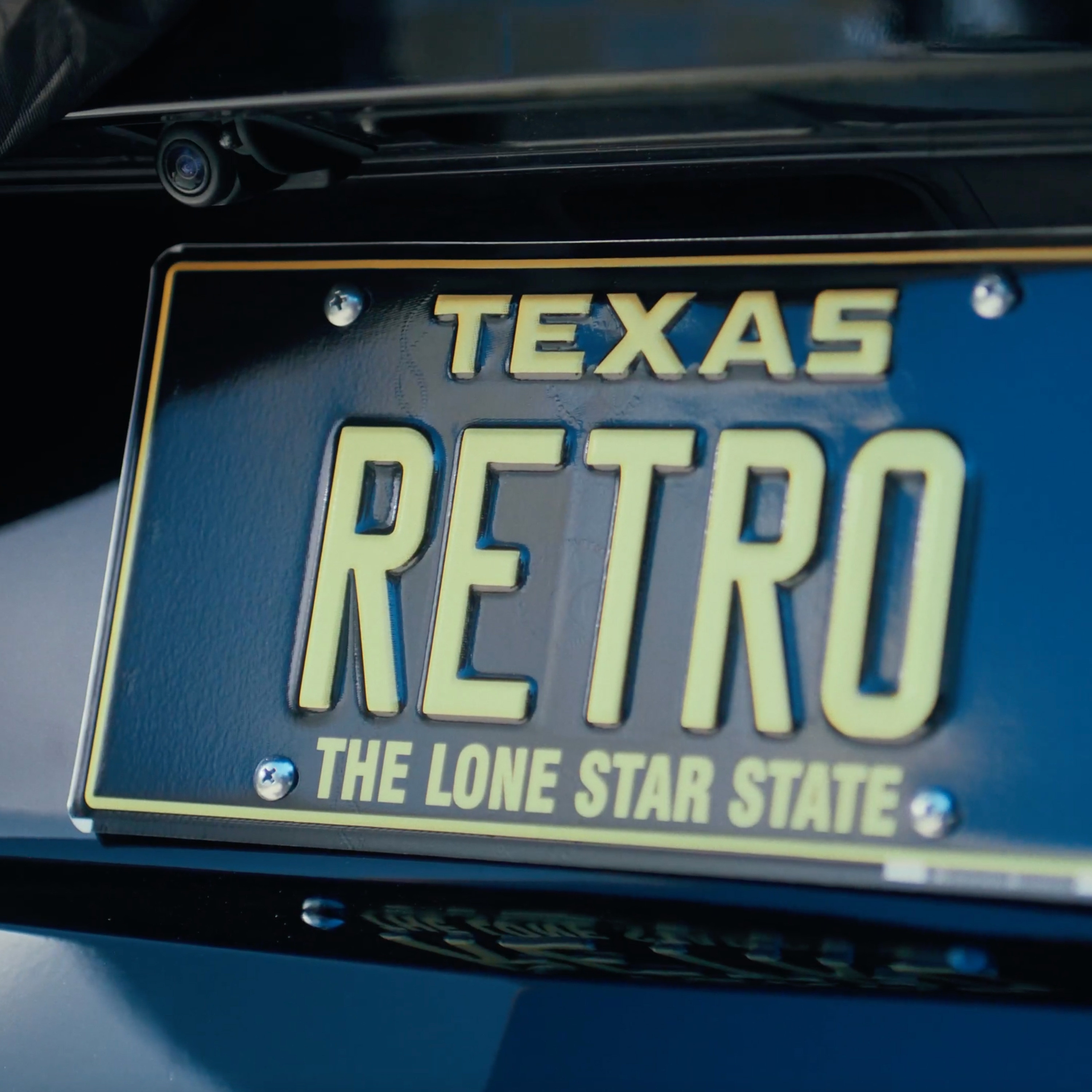 Close up photo of a RETRO license plate